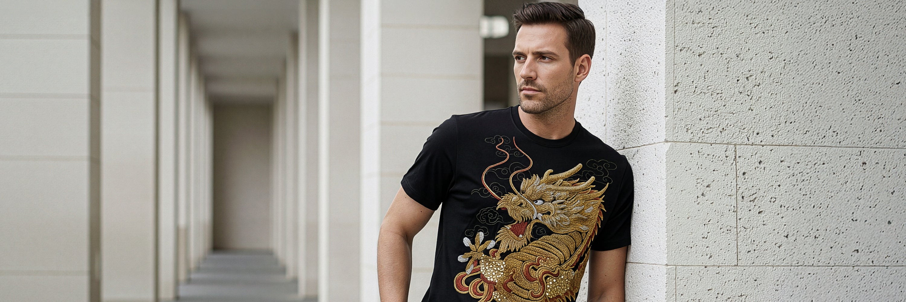 Bannière bureau collection t-shirts Galbert Paris présentant prêt-à-porter haut de gamme
