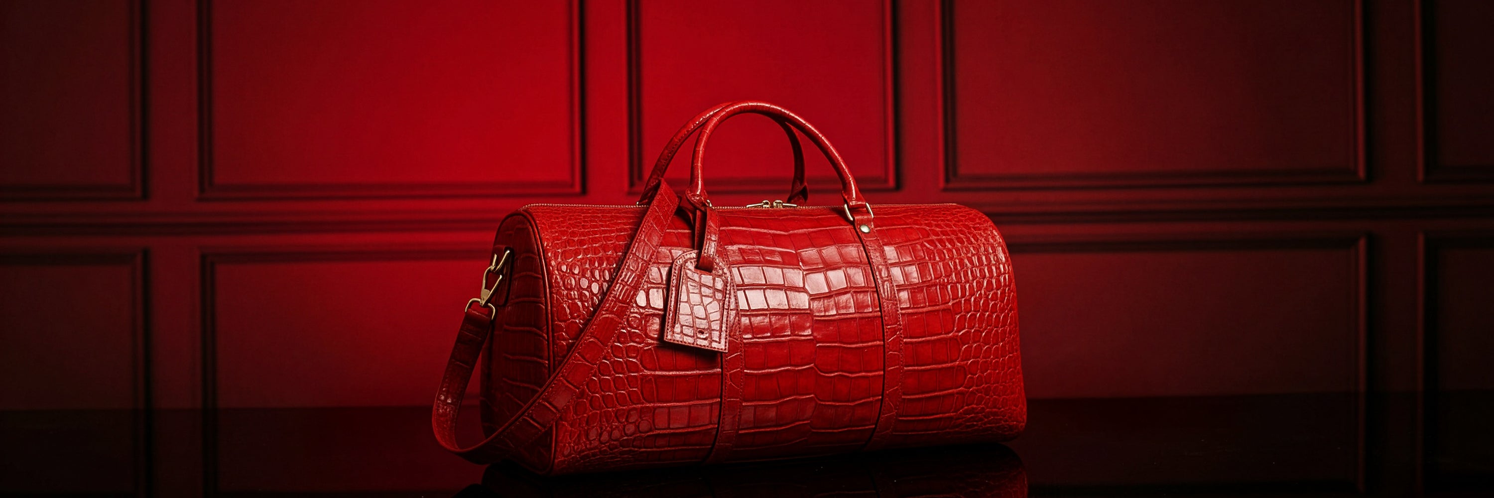 Bannière bureau collection sacs Galbert Paris mettant en avant sacs de luxe en cuir exotique crocodile python