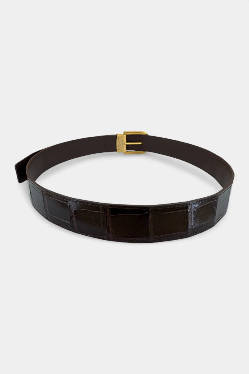 Ceinture en Cuir de Crocodile et Boucle Or Galvanisé - Galbert Paris
