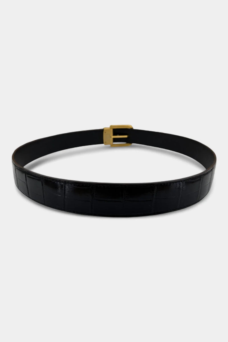 Ceinture en Cuir de Crocodile Noir et Boucle Or Galvanisé - Galbert Paris