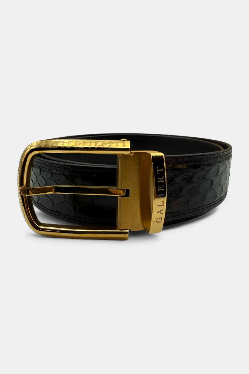 Ceinture en Cuir de Python et Boucle Or Galvanisé - Galbert Paris