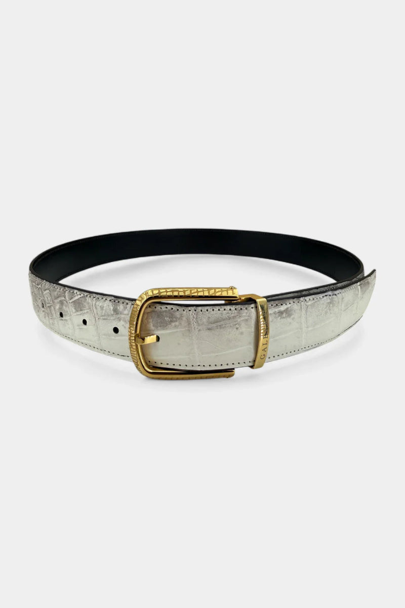 La Régence - Ceinture en Cuir de Crocodile Himalaya et Boucle Or Galvanisé - Galbert Paris
