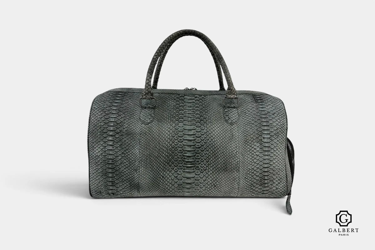 Sac de Voyage Python Nubuck Gris – Maroquinerie de Luxe - Galbert Paris